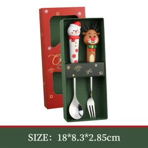 Julbestickset med tomte och snögubbe – dessertsked, gaffel och kniv