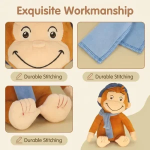 Curious George gosedjur med blå mössa och halsduk, mjuk plyschapa
