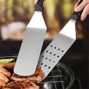 Rostfri grillspade i stål med halkfritt handtag, extra lång