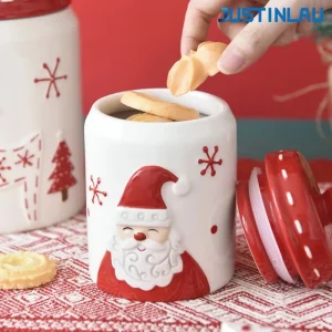 Julprautavla i keramik med lock – ren, tät förvaring med julmotiv
