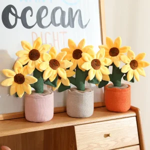 Solros- och blomsterbukett i kruka, mjuk plyschfigur 30 cm