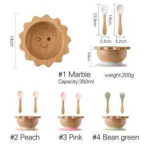 Bambu-barnservis med sugpropp och bestick, 3 delar