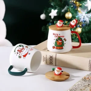 Julfestlig keramikkopp med lock, sked och presentbox 400 ml