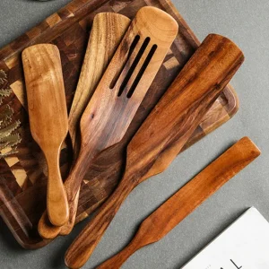 Träslevar i teak för matlagning – 1–10 delar, non-stick vänliga