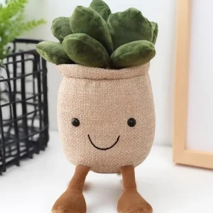Plyschkrukväxt med suckulentmotiv, mjuk dekorationsdoll 35 cm