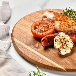 Runt pizzabräde i trä med handtag – serverings- och skärbräda