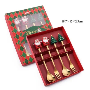 Julbestickset med dessertsked och gaffel, 2/4/6 delar, presentask