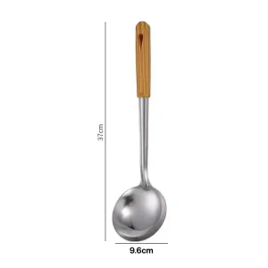 Slevar och stekspade i rostfritt stål med trähandtag för kök och bakning 18 Slevar och stekspade i rostfritt stål med trähandtag för kök och bakning