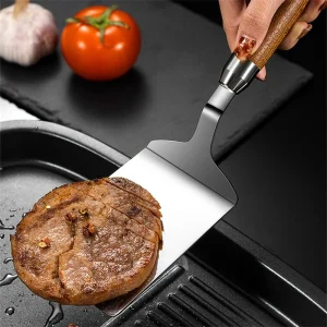 Alternative view of Stekspatel i rostfritt stål med trähandtag för kök och grill
