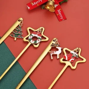 Julkaffeskedar i rostfritt stål med festlig design, 2/4-pack