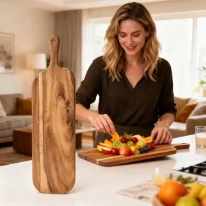 Träskärbräda i acacia med handtag – skärbräda och serveringsbräda 11 Träskärbräda i acacia med handtag – skärbräda och serveringsbräda