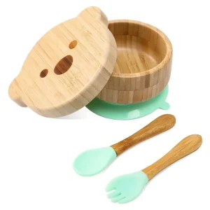 Bambu barnservis med tallrik, skål, mugg, sked och gaffel