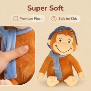 Curious George gosedjur med blå mössa och halsduk, mjuk plyschapa