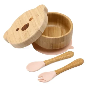 Bambu barnservis med tallrik, skål, mugg, sked och gaffel