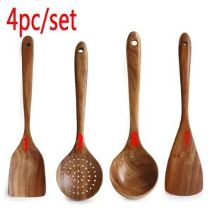 Träslevar i teak för matlagning – 1–10 delar, non-stick vänliga