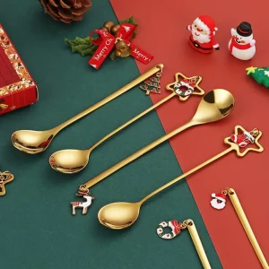 Julkaffeskedar i rostfritt stål med festlig design, 2/4-pack