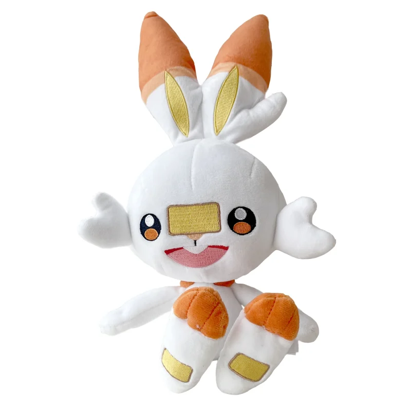 Sittande Scorbunny gosedjur i vit och orange plysch