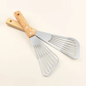 Alternative view of Stekspade i rostfritt stål för fisk med trähandtag, fläktformad