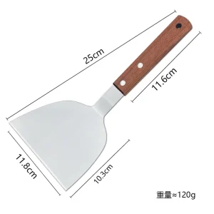 Stekspade i rostfritt stål med grillskrapa och trähandtag