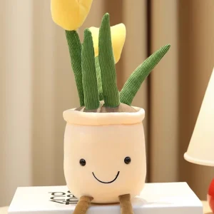 Plyschkrukväxt med suckulentmotiv, mjuk dekorationsdoll 35 cm