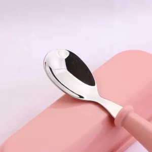Barnbestickset i rostfritt stål med sked och gaffel, kartondesign