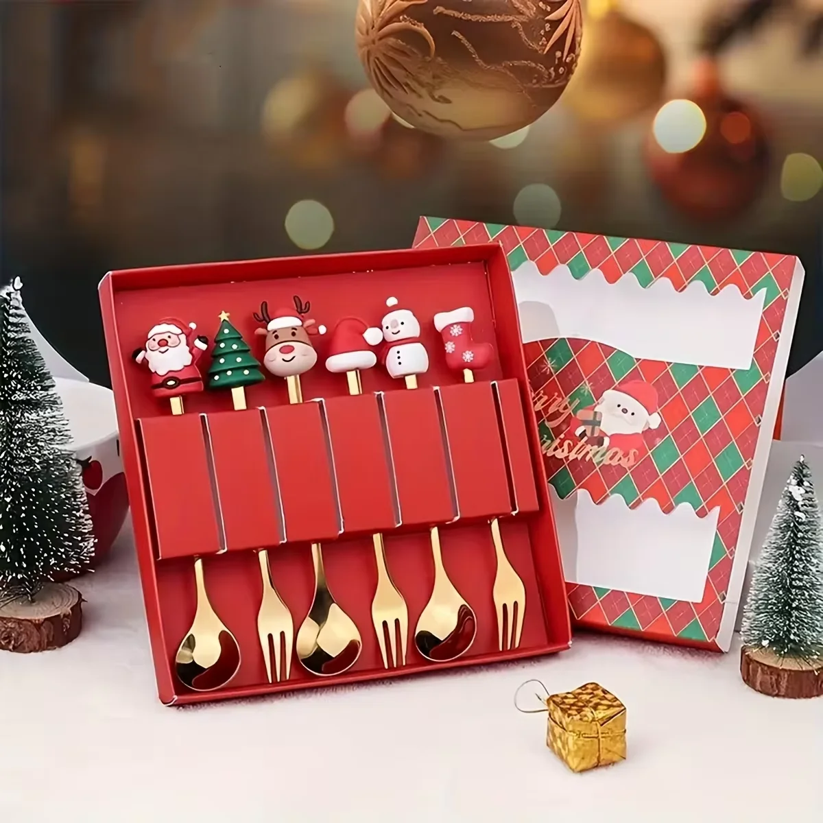 Julpresent bestickset med tomtefigur – sked och gaffel i rostfritt stål 4 Julpresent bestickset med tomtefigur – sked och gaffel i rostfritt stål - Bild 4