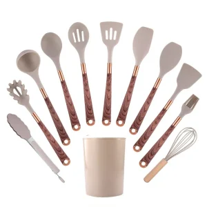 Kökstillbehör i silikon med träkorn 11-delars set, non-stick