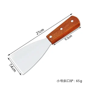 Stekspade i rostfritt stål med grillskrapa och trähandtag