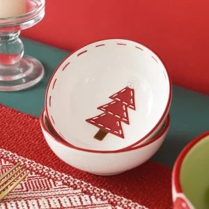 Julskål i keramik med julmotiv, präglad design och flera motiv
