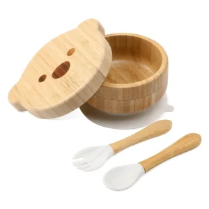 Bambu barnservis med tallrik, skål, mugg, sked och gaffel