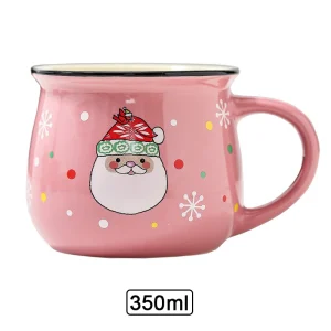 Julmugg i keramik med tomte, ren och snögubbe – handmålad