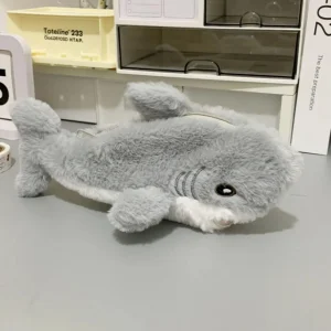 Plysch haj pennfodral med stor kapacitet 27 cm för skola och kontor