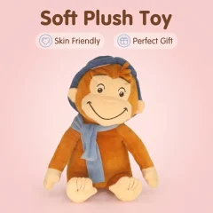 Curious George gosedjur med blå mössa och halsduk, mjuk plyschapa