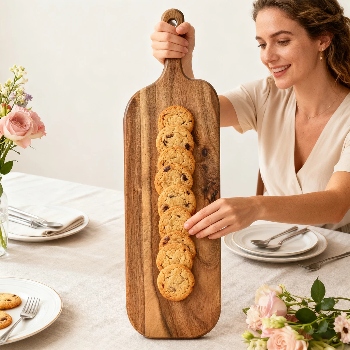 Träskärbräda i acacia med handtag – skärbräda och serveringsbräda 6 Träskärbräda i acacia med handtag – skärbräda och serveringsbräda - Bild 6