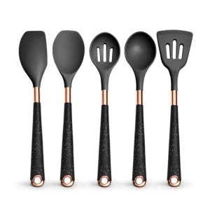 Silikonköksredskap med värmetåliga, non-stick handtag i roséguld