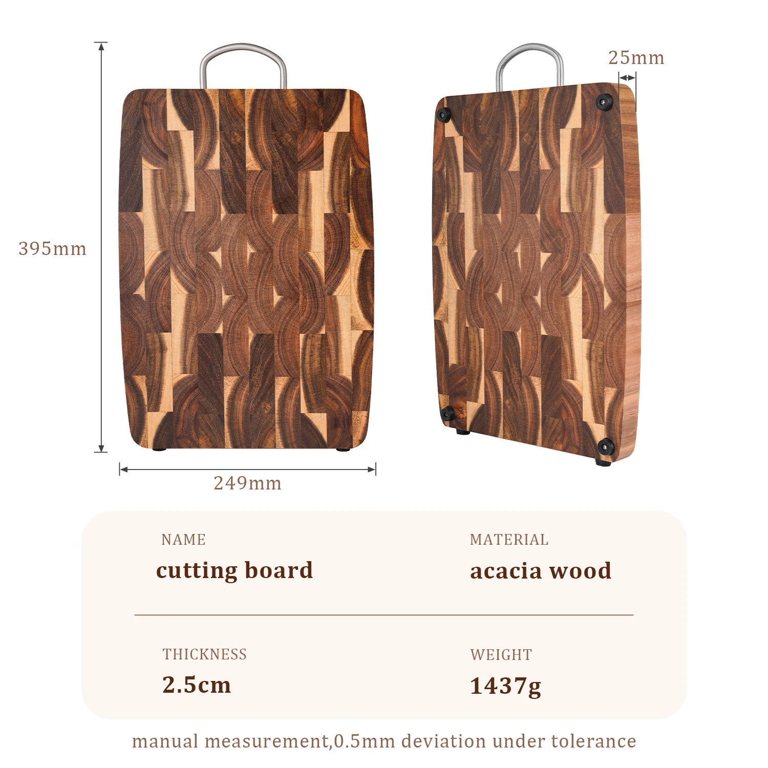 Skärbräda i ändträ av akaciaträ med handtag, 39,5 x 24,9 x 2,5 cm 6 Skärbräda i ändträ av akaciaträ med handtag, 39,5 x 24,9 x 2,5 cm - Bild 6