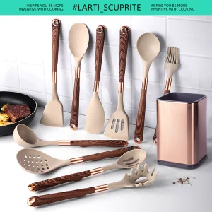 Alternative view of Non-stick köksredskapsset i silikon med roséguldfärgade handtag