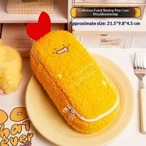 Tempura räka plush pennfodral – söt kartoonisk stationär väska