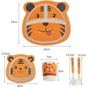 Babys servisset i naturlig bambufiber med söta djurmotiv
