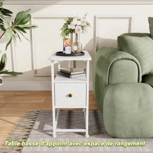 Modern sängbord med låda, öppna hyllor och laddfunktion 60 x 30 x 62 cm