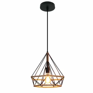 Retro pendellampa i metall och hamparep, vintage taklampa med E27