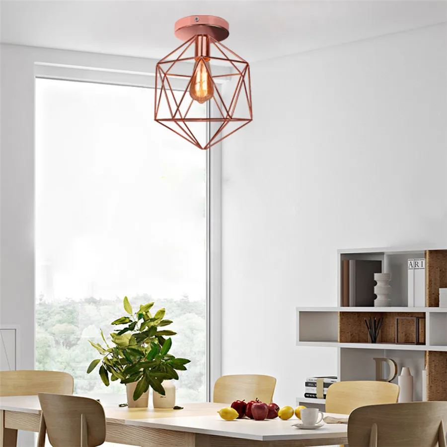 Vintage taklampa i järn med E27 och roséguldfinish för hall och entré 4 Vintage taklampa i järn med E27 och roséguldfinish för hall och entré - Bild 4
