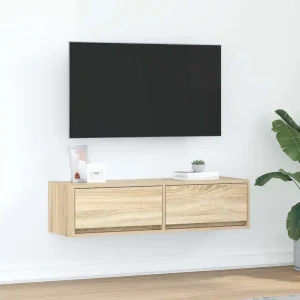 Vägghängt TV-skåp i trä med två lådor för vardagsrum