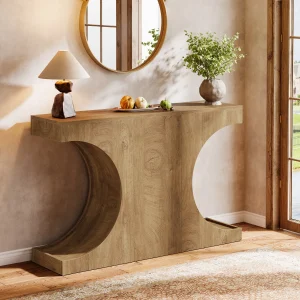 Rustikt konsolbord i farmhouse-stil med C-formade ben, 105 cm