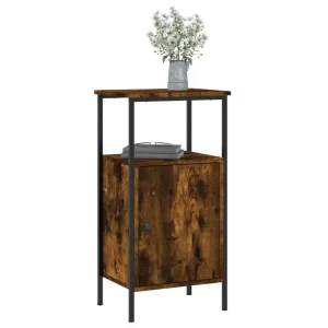 Industristil nattduksbord i rökt ek – 41 × 31 × 80 cm