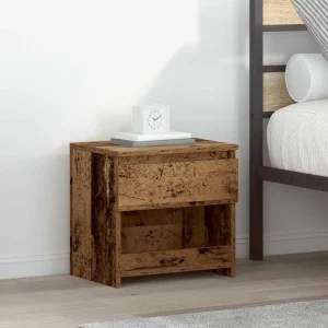Modern sängbord med låda och öppen hylla i trä