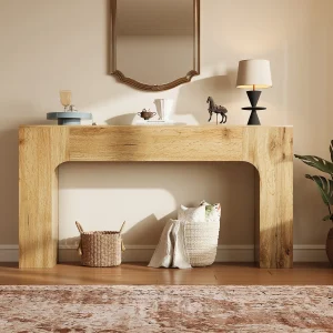 Slim modern farmhouse konsolbord i trälook för hall och soffan