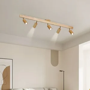 Alternative view of Nordisk taklampa i trä med vridbara spotlights för vardagsrum
