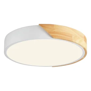 Modern taklampa i trä med LED, minimalistisk och plan montering