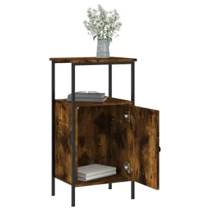 Industristil nattduksbord i rökt ek – 41 × 31 × 80 cm